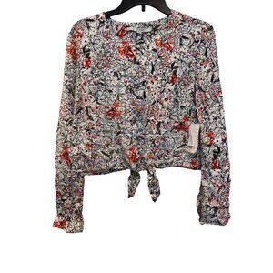 Guess Floral Crop Top Womens L Multicolor Long Sleeve Lightweight